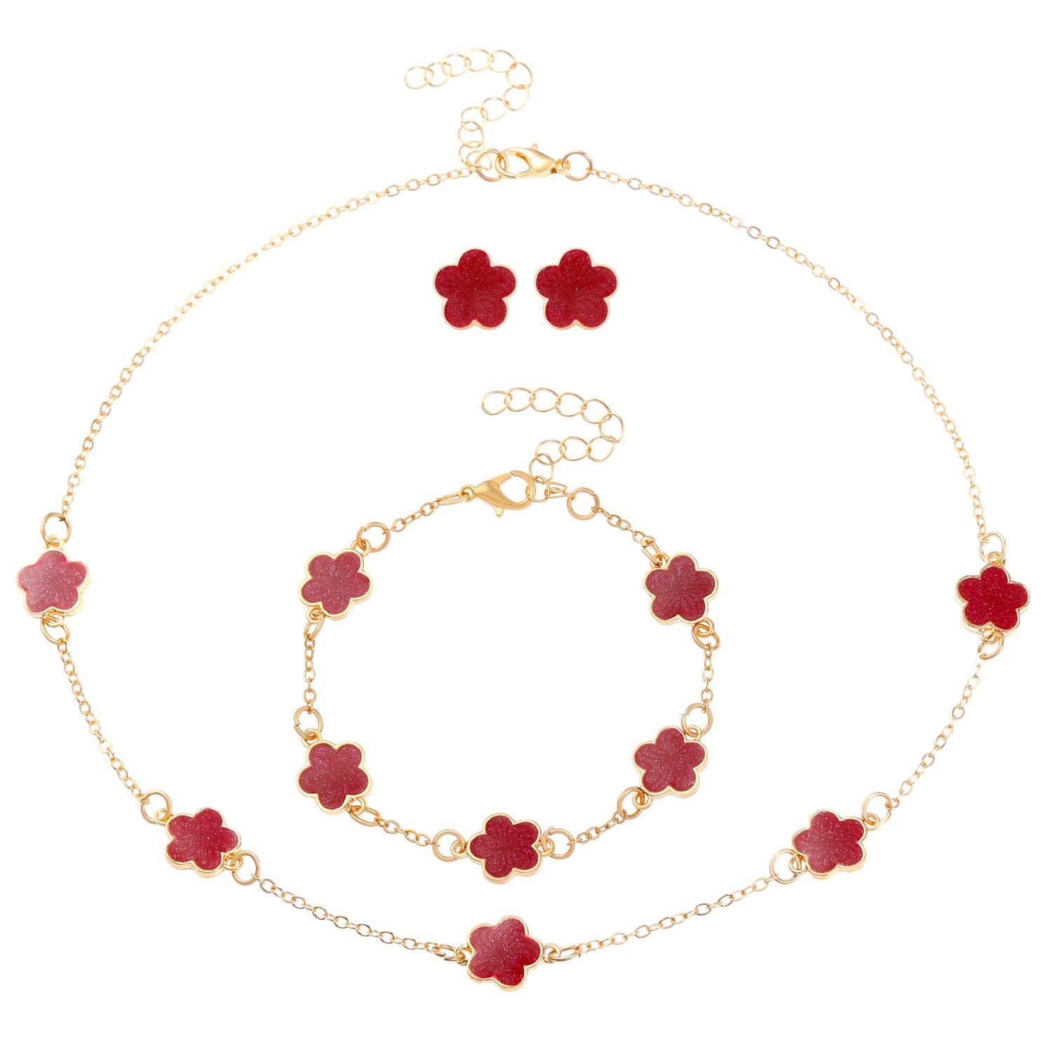 Wholesale Simple petal necklace five-leaf flower bracelet ring earrings 4-piece set